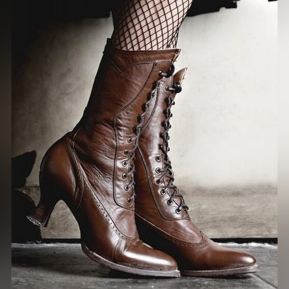 Cape David Shoes - Vintage Victorian Granny Lace-up All-Leather Ankle Boots / Sz 7.5 - 8 / Brown